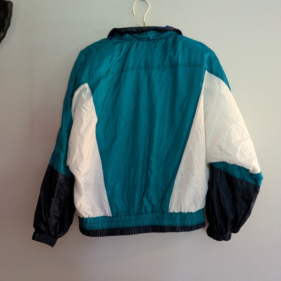 Vintage 90s River Edge Nylon Windbreaker Floral Colorblock Jacket Petite Medium - Picture 4 of 7